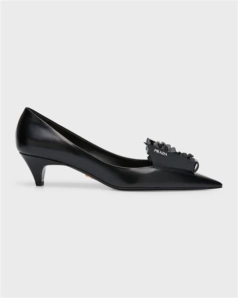 prada bouquet leather kitten-heel pumps|Prada brushed leather slingback pumps.